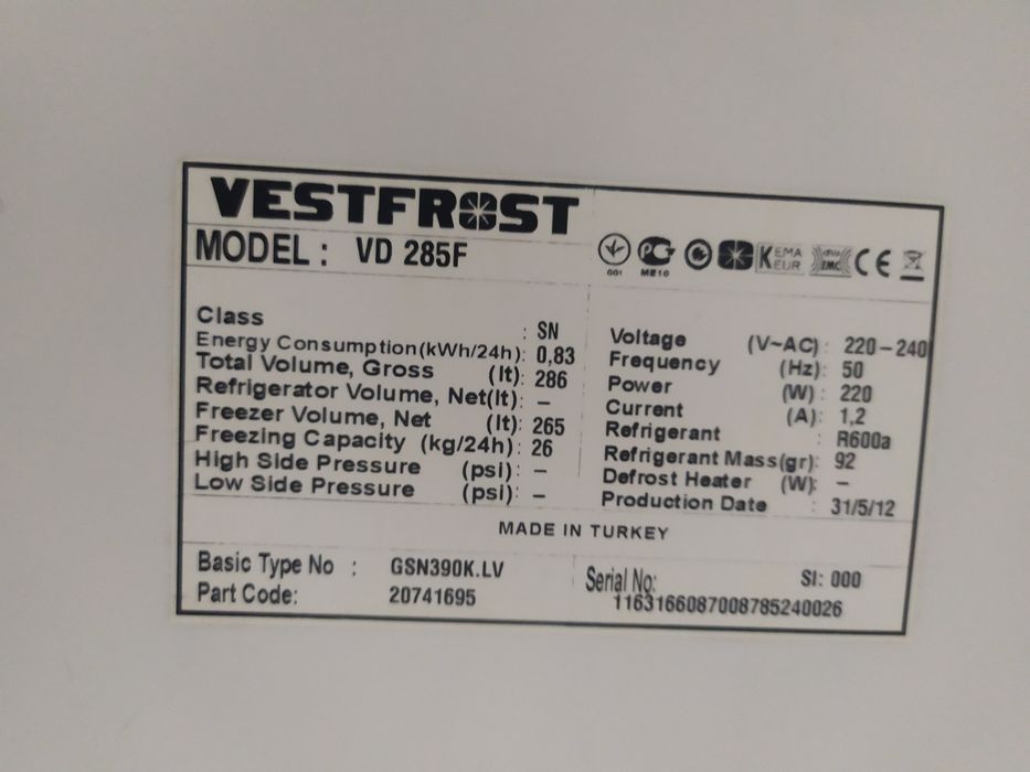 Морозильна камера Westfrost wd 285f