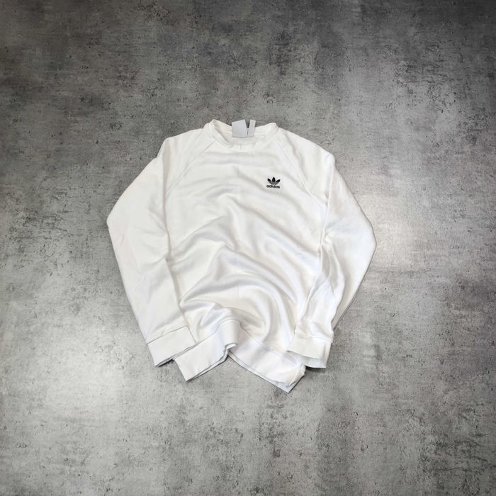 MĘSKA Bluza bez Kaptura Bawełna Adidas Haftowane Logo Biała Sportowa