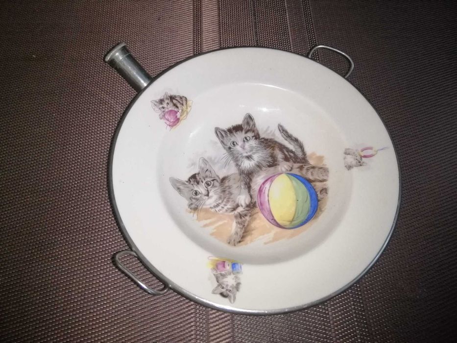 Антикварная детская тарелка с подогревом Европа 19 век