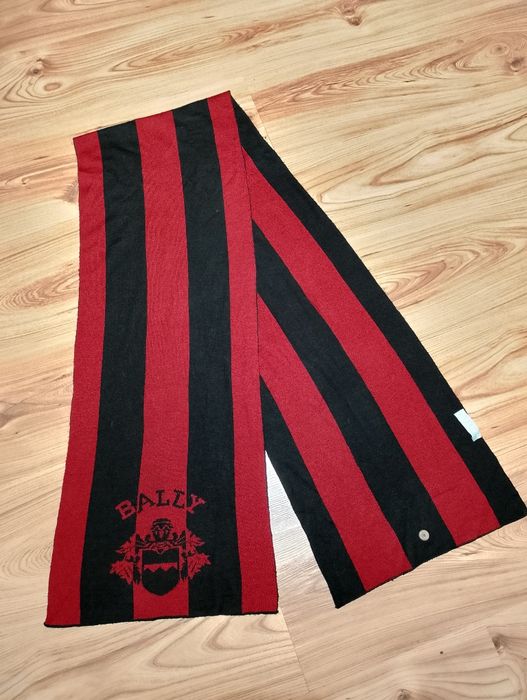 Czarno-Czerwony Wełniany Merino Szalik Szal W Paski Bally