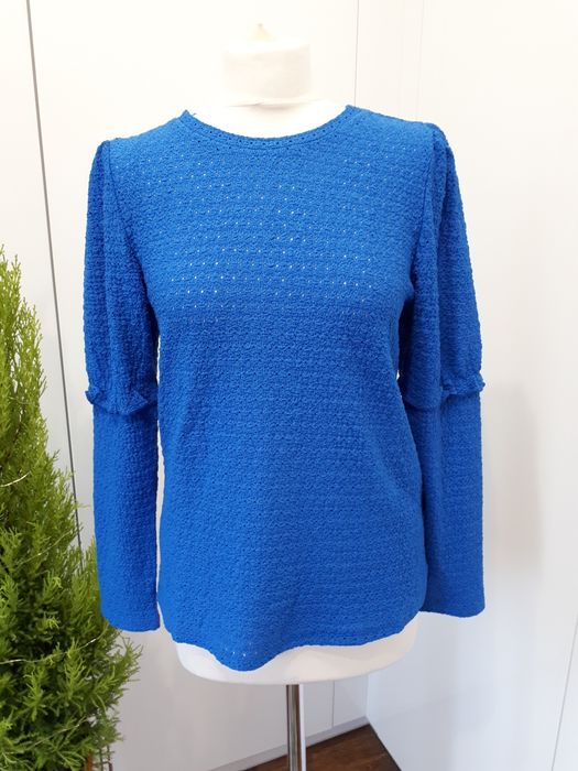 Sweter damski ażurowy z bufkami niebieski L/XL