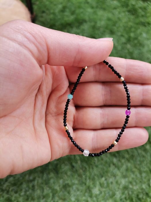 Naszyjnik choker kamienie kryształ amazonit jadeit srebro