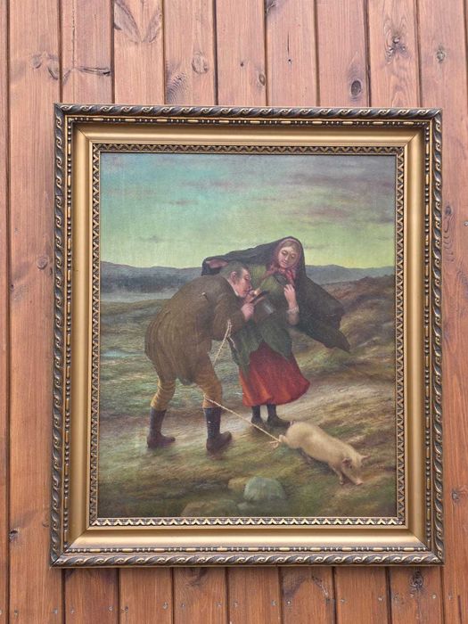 Obraz malowany na desce scena rodzajowa w ramie 84x97 cm #473 Stylowy Węgrów