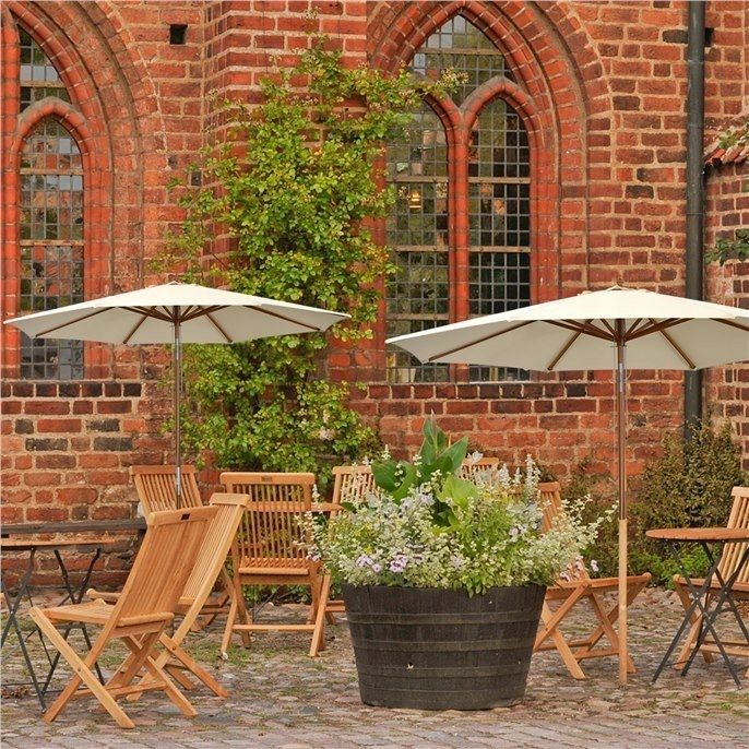 Parasol Ogrodowy 270cm Balkon Taras Drewniany Regulowany Beżowy