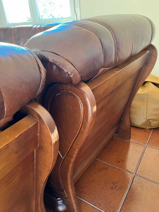 Conjunto de Sofás de Couro de madeira cerejeira