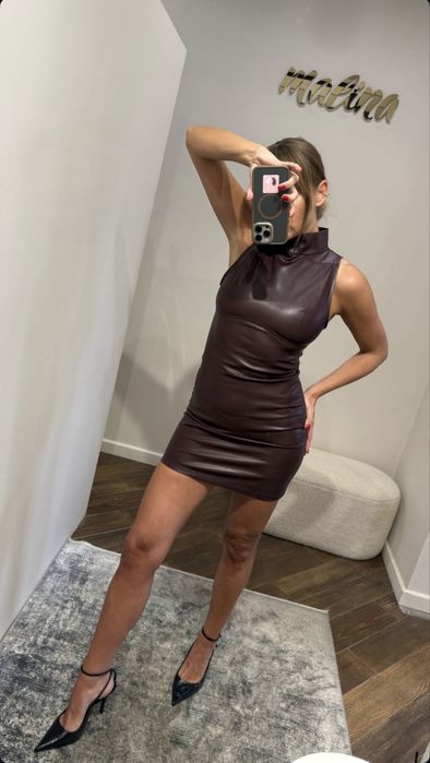 Сукня міні з екошкіри , розмір xs