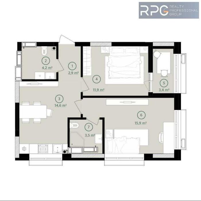 1-room apartment apartment by the address st. Ul Vavilovykh (area 55,2 m²) - Atlanta.ua - photo 2