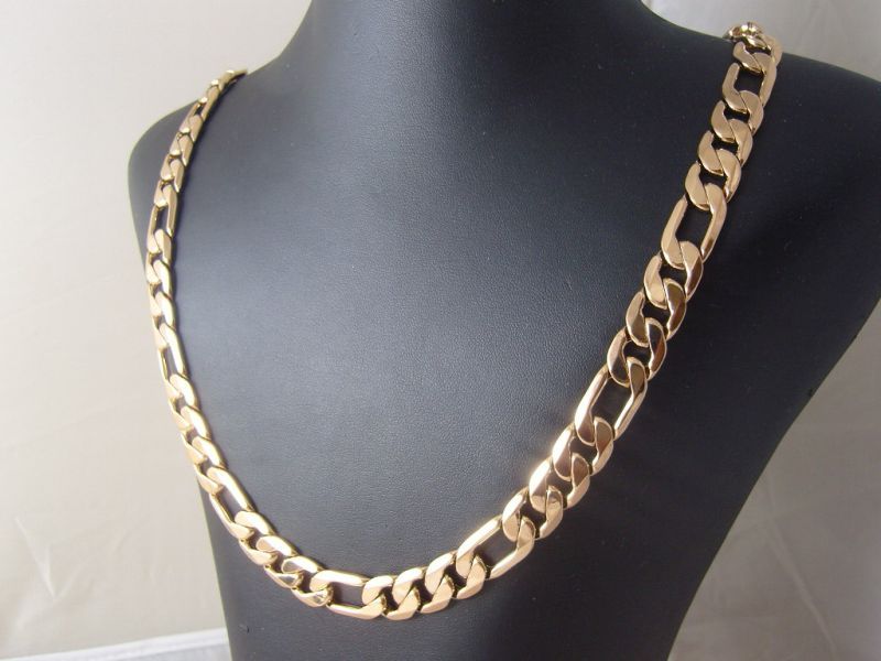 Masywny Łańcuszek Figaro Diamentowany Gold Plated 18K 50cm 10mm 47g