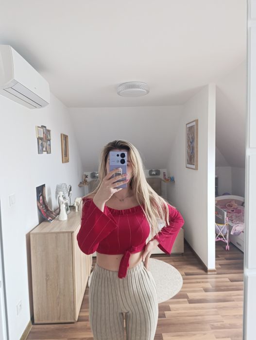 Crop top bluzka elegancka szerokie rękawy s m
