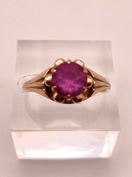 Anel em Ouro 14K com Pedra Rosa – Tamanho 55 – 3,6g