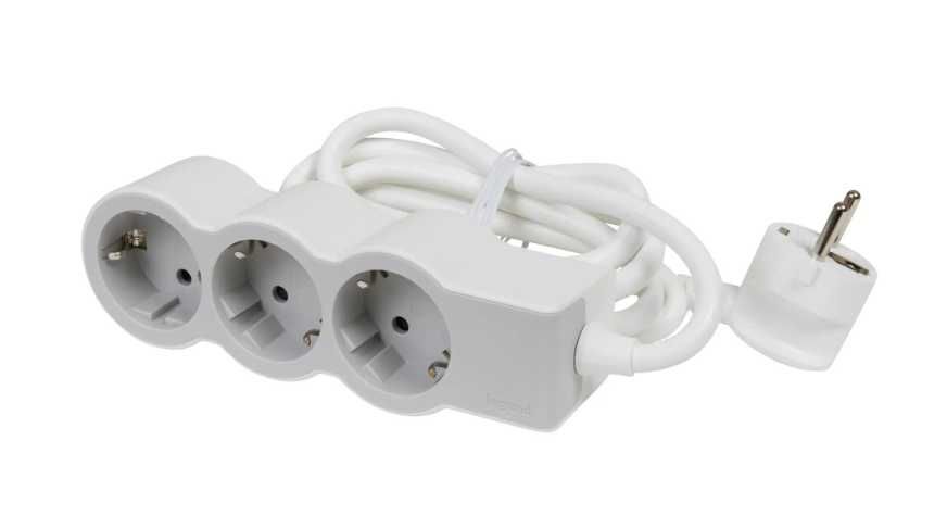 3 x Extensão de 3 tomadas 2P+T 1.5m branco/cinzento