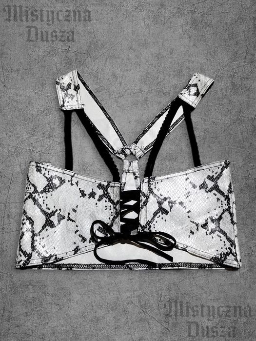 Gorset underbust biustonosz stanik sznurowany print skóra węża snake exotic domina erotic alternative gothic avant garde
