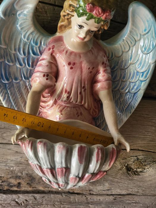 Piękna porcelanowa kropielnica 34 cm Anioł