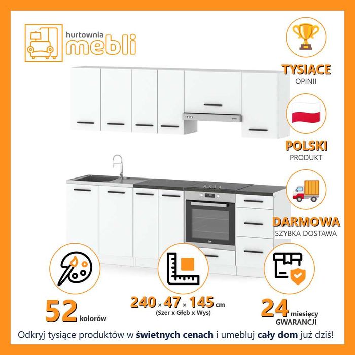 Kuchnia Nowoczesna Mokka Plus 2.4m Pojemny Zestaw Kuchenny Modułowy