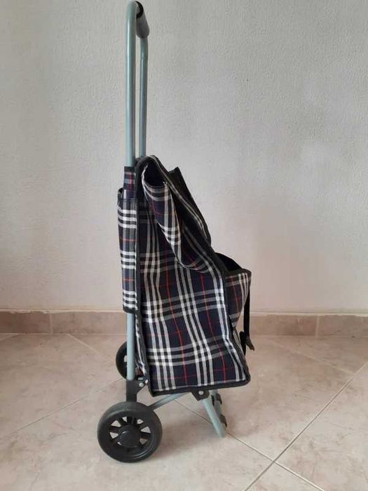 Carrinho para compras xadrez azul marinho