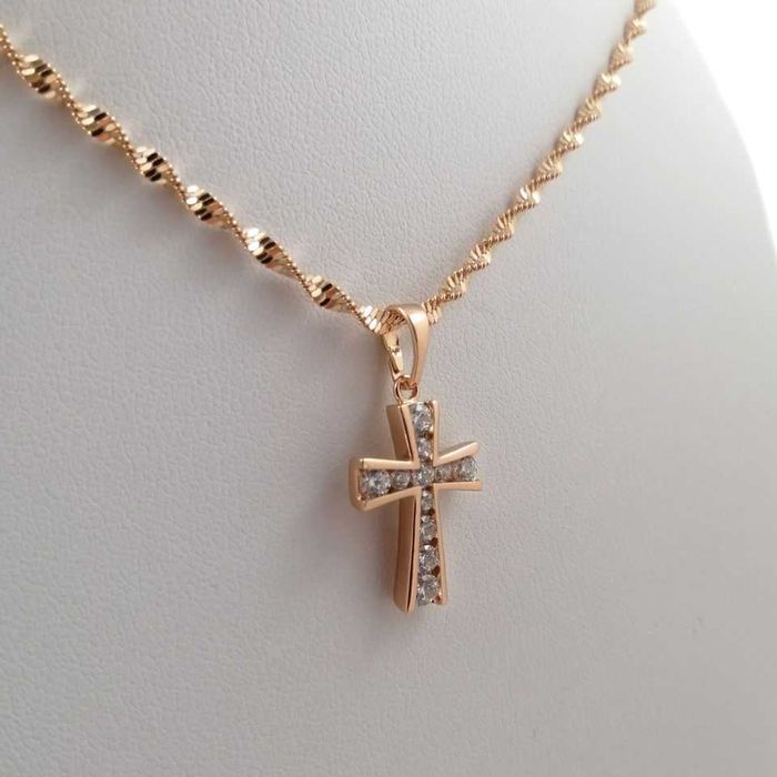 Pozłacany 18 k złotem łańcuszek singapur + krzyżyk GWARANCJA!