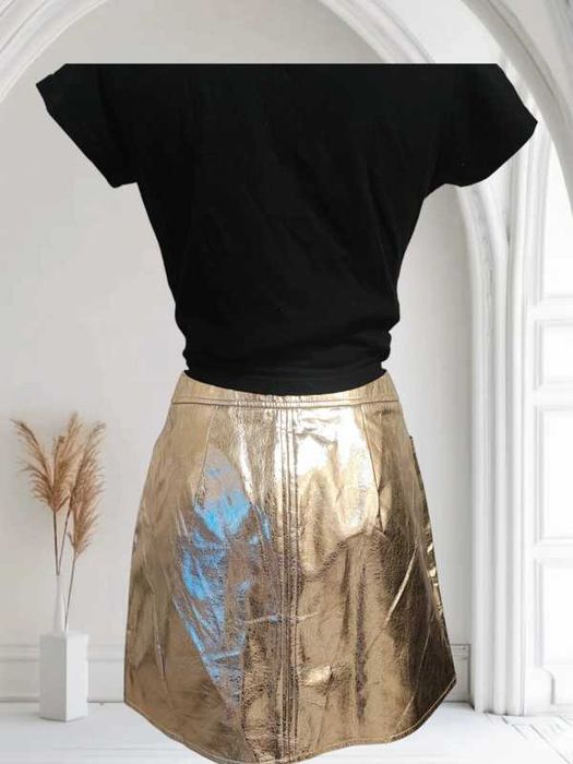 Spódnica mini złota zapinana na suwak ala skórzana ASOS