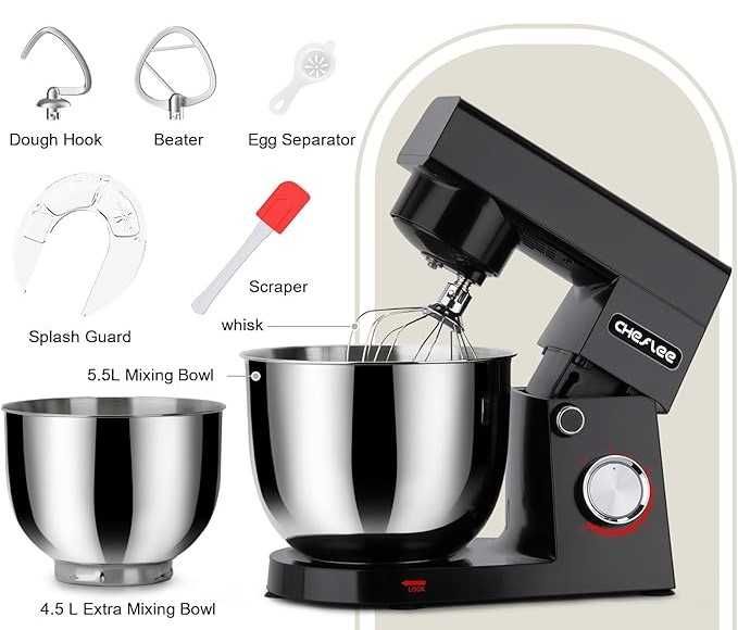 CHeflee Robot kuchenny, 1500 W z miską ze stali nierdzewnej 4,5 i 5,5