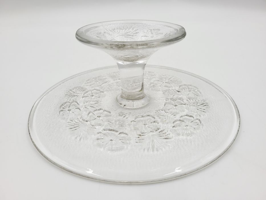 Szklana, stara patera tortownica Jaskry i bratki HSG Ząbkowice