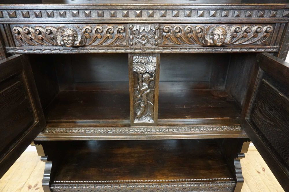 Stary Bogato Rzeźbiony Kredens Komoda Z NADSTAWKĄ UNIKAT