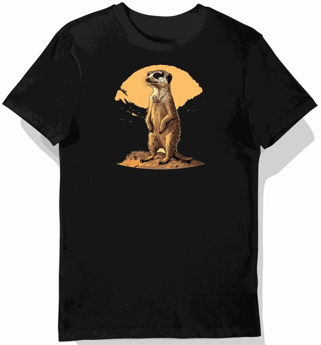 Koszulka męska czarna z motywem stojącego surykatki w ciepłym blasku L