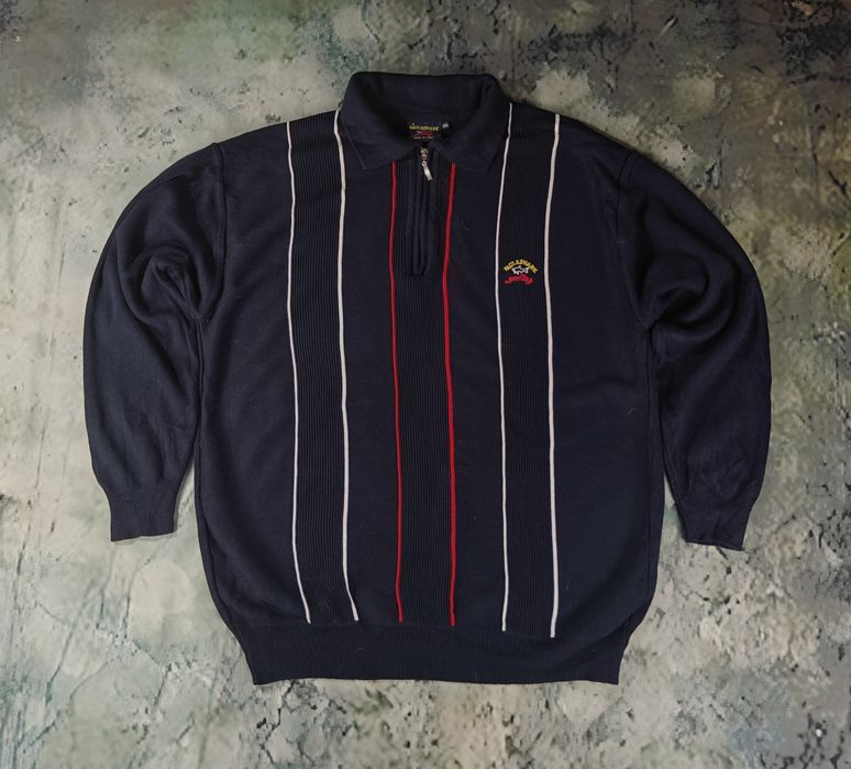 Paul & Shark Italy XXL | Męski sweter z kołnierzem - zamek - paski