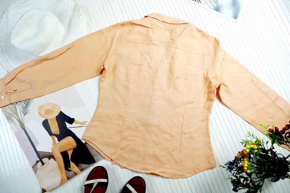 Рубашка блуза блузка лён персиковая пудровая льняная льон бежевая