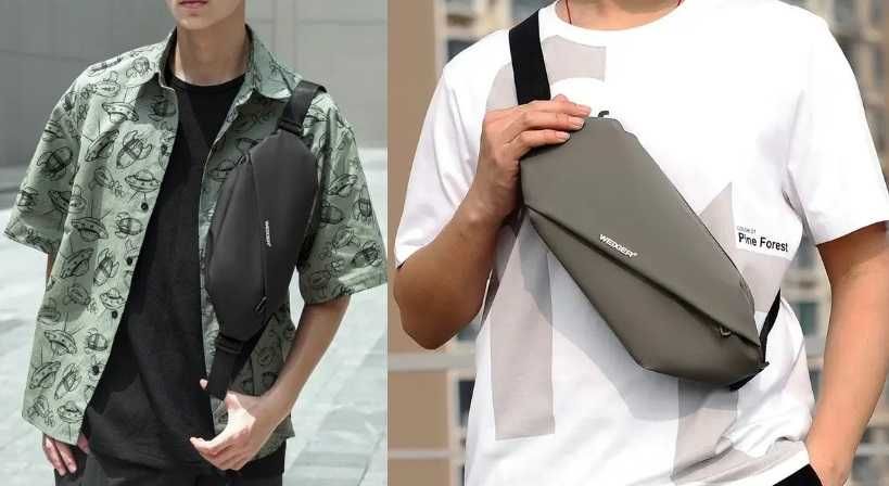 Поясная сумка экокожа черный коричневый цвет многофункциональная