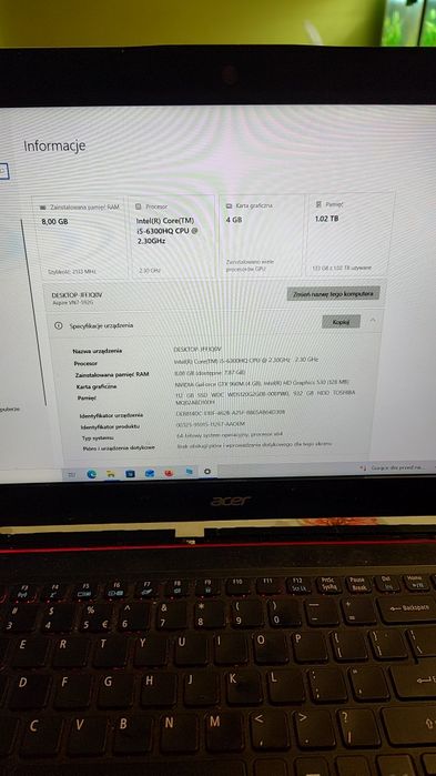 Acer Aspire V 15 Nitro Black Edition Grafika 4gb wada