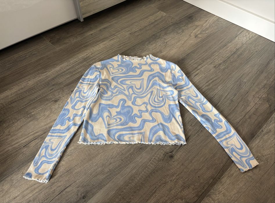 Bluzka prążek kremowo niebieska H&M 146/152