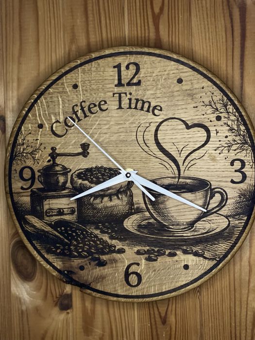 Настінний дерев’яний годинник 370мм | Дуб | Безшумний | Гравіювання