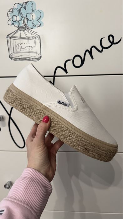 Espadryle damskie Lee Cooper - białe - wsuwane - roz. 40-26,5 cm