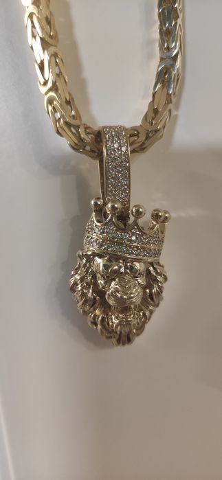 Złoty Królewski Lew 14 K - 585 z diamentami - od ręki!!!