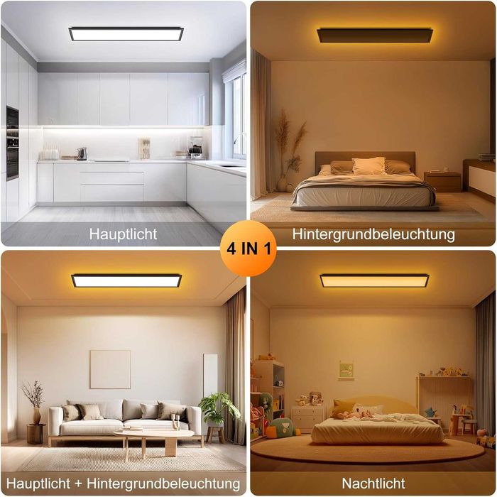 Painel LED de Teto 100×25cm Dimmável com Comando – 36 W, 3600 lm, Novo