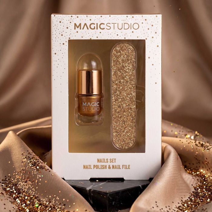 Złoty zestaw do paznokci manicure lakier + pilniczek Gold MAGIC STUDIO