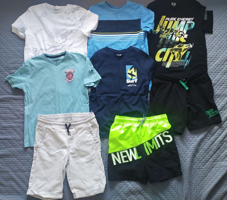 Zestaw komplet ubrań dla chłopca 146/152 t-shirty spodenki kąpielówki