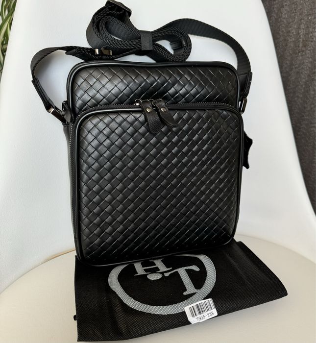 Сумка чоловіча плетена шкіряна Мужская сумка плетеная из кожи