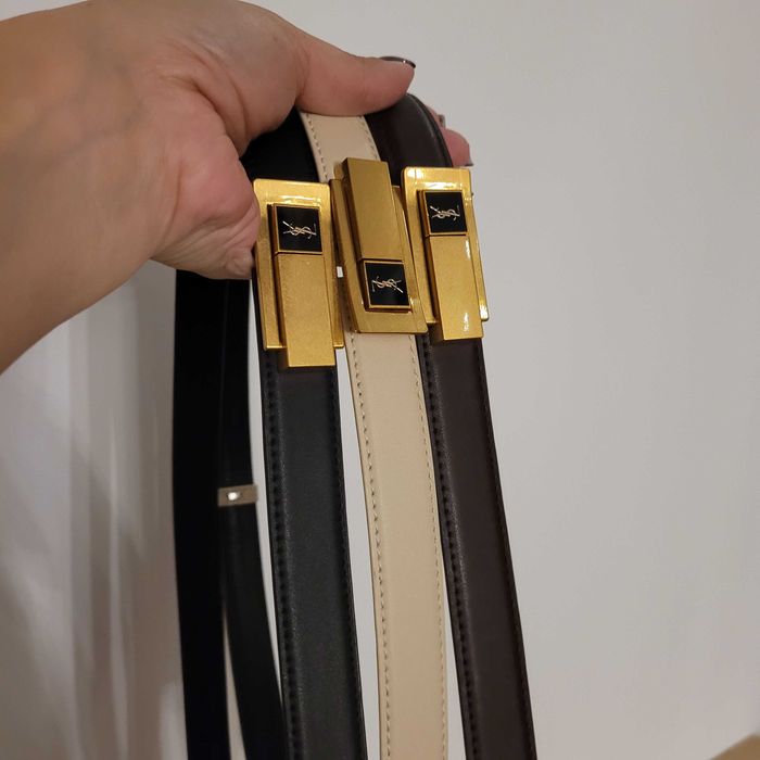 Skórzany pasek regulowany YSL w kolorze czekoladowym