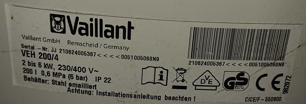 Boiler Vaillant VEH 200/4  200 l  230 V