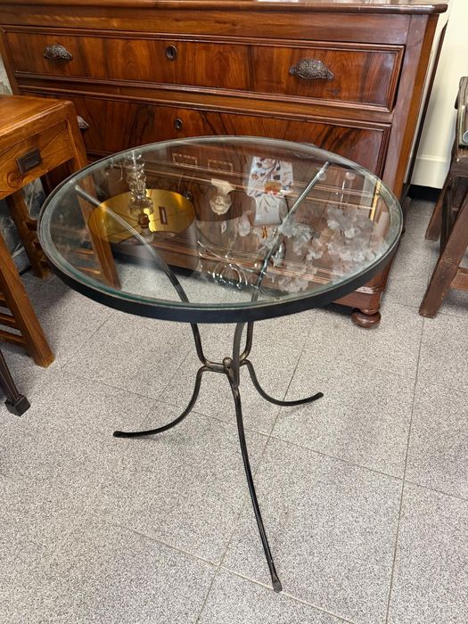 Mesa de Apoio / Lateral em Ferro e Vidro - Estilo Vintage.