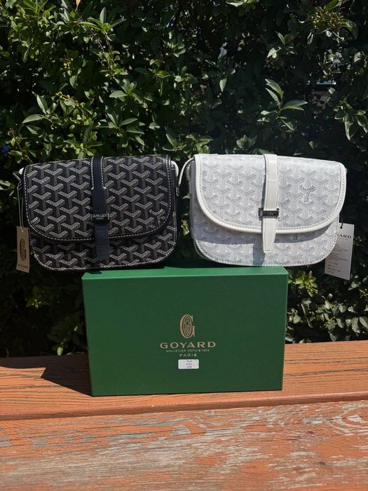 Сумка Goyard месенджер через плече гуаярд чорна і біла з коробкою і бе