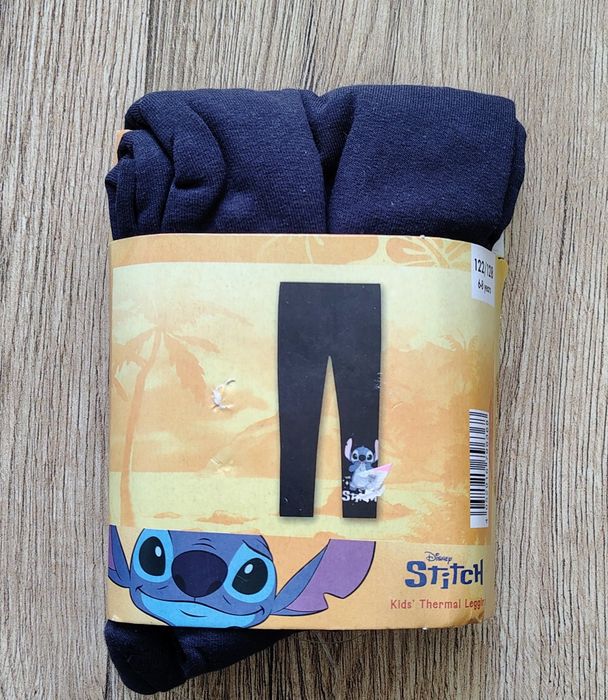 Legginsy termiczne dziecięce granatowe Stitch 122-128 nowe