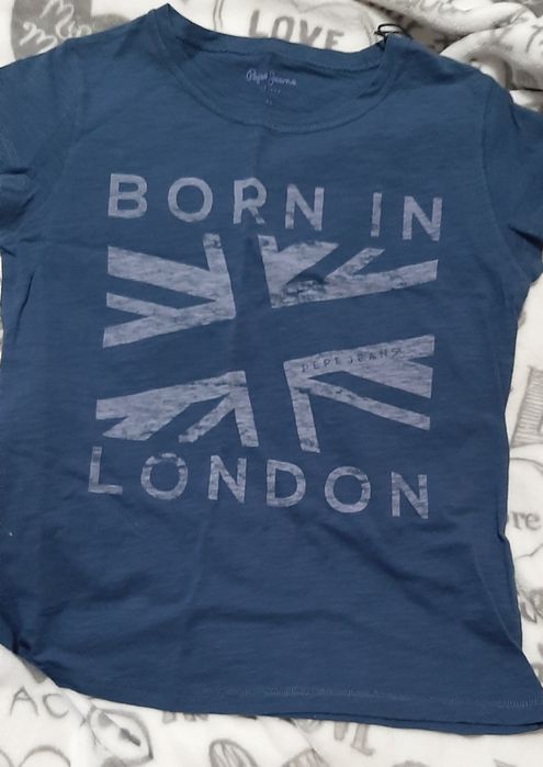 T-shirt ciemnoniebieski z nadrukiem,Pepe jeans