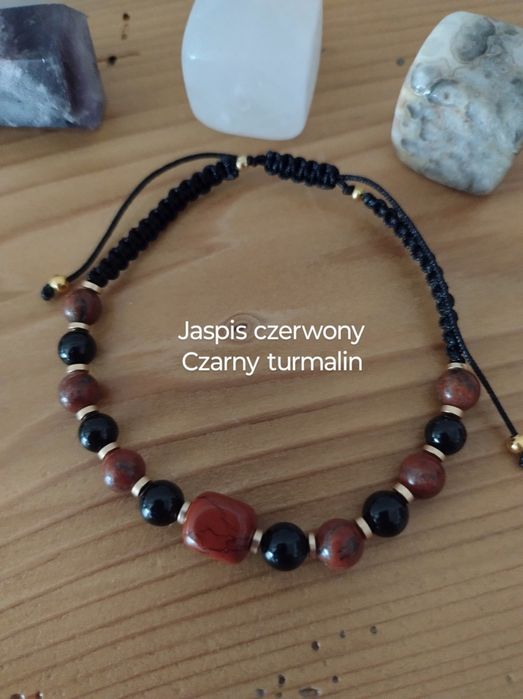 Bransoletka turmalin, jaspis czerwony