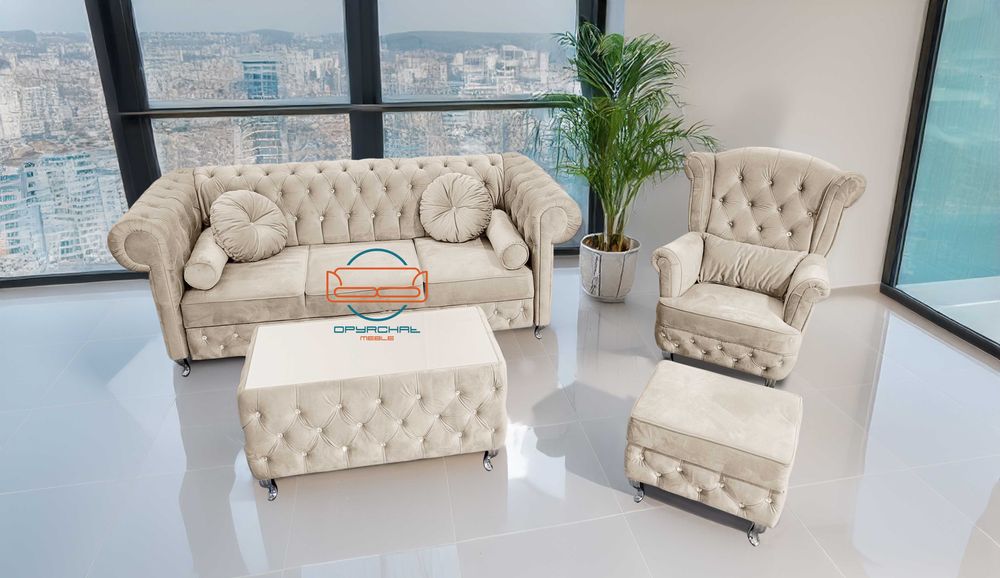 PRODUCENT ! Piękny zestaw cheesterfield spanie kryształki NR.7/2024 CH