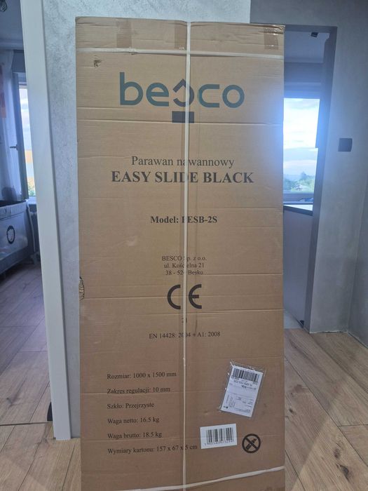 Parawan nawannowy BESCO EASY SLIDE BLACK przesuwny szklany czarny 100x150