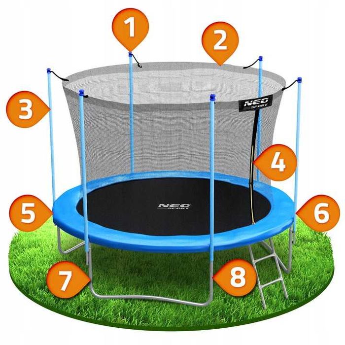 Trampolina Ogrodowa dla dzieci 252cm do ogrodu drabinka