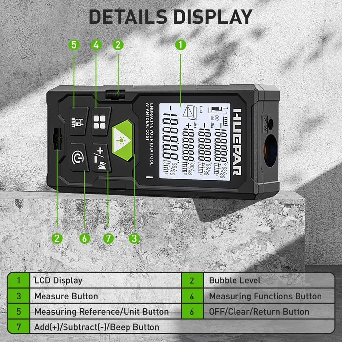 Далекомір  Huepar DM–Lm120 електронна лазерна рулетка  120м. DecTeam