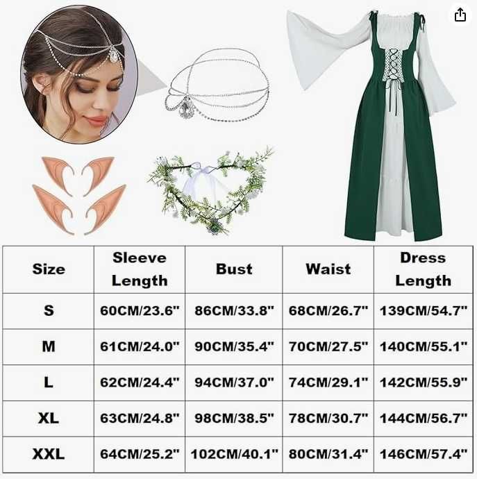 Sukienka wiktoriańska Cosplay strój przebranie kostium elfa XL