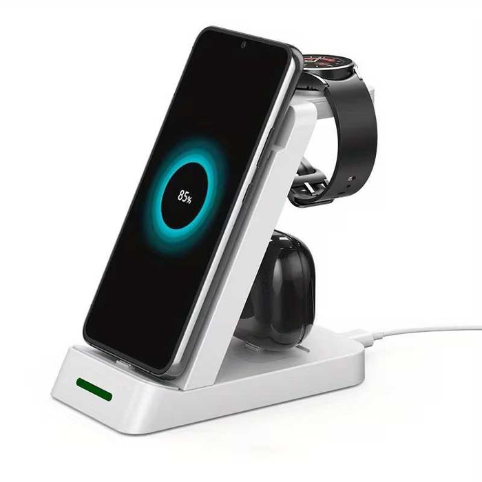 Base de Carregamento Rápido 3 em 1 para Smartphone, Smartwatch e Earphones. USB Tipo C e sem fios. Novo